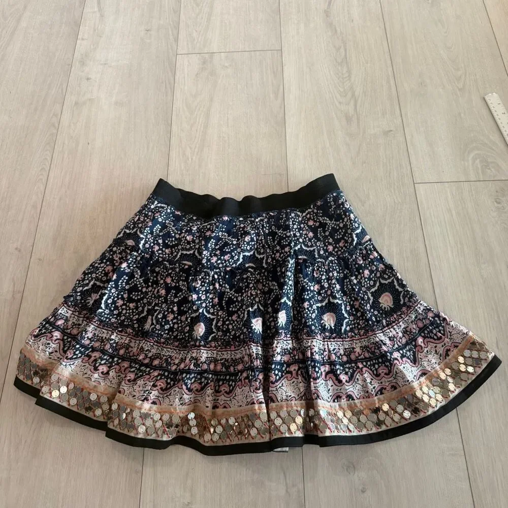 Free People Festival Flared Skirt Boho Gypsy Gold sequins Size s